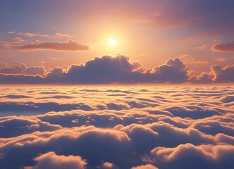 Wall Mural - An image of an orange sunset above the clouds