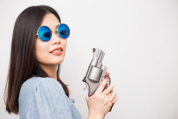 sexy dangerous beautiful women with .44 magnum revolver gun