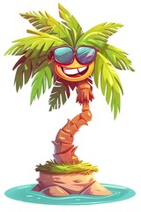 Wall Mural - Palm tree cartoon character wearing sunglasses. Isolated on white background. Ai generative