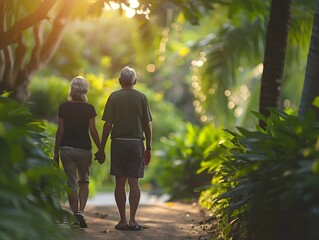 Poster - Elderly Couple Enjoying Healthy Outdoor Adventure in Lush Park