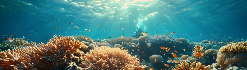 Canvas Print - Mesmerizing Underwater Panorama of Vibrant Coral Reef and Marine Life