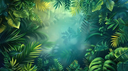 Wall Mural - lush tropical jungle foliage frame with copy space exotic nature background digital illustration