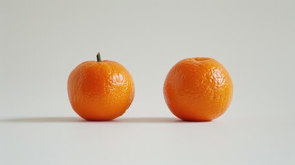 Canvas Print - Two tiny mandarin oranges are placed on a solitary white surface