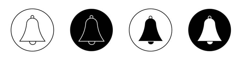 Cowbell icon set. Metal ring bell vector symbol for farm cows.