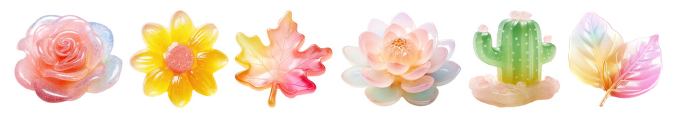 Wall Mural - 3d flowers and plants png element set on transparent background