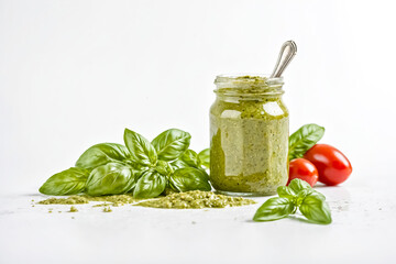 Poster - Fresh Homemade Basil Pesto in Glass Jar