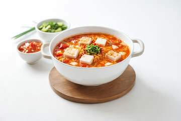 Poster - Bowl of Spicy Ramen Soup with Tofu and Vegetables