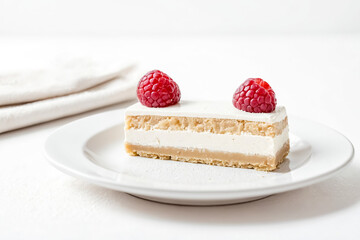 Wall Mural - Close-up of a Single Slice of Raspberry Cake on a White Plate