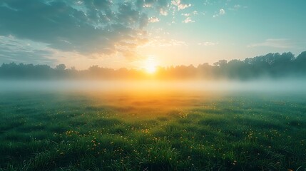Wall Mural - **Spring fog over a meadow on a solid background