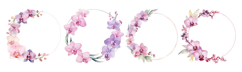 Wall Mural - flower frame watercolor png element set on transparent background