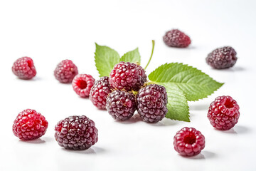 Sticker - Fresh Raspberries and Blackberries on White Background