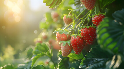 Wall Mural - Ripe strawberries in the garden