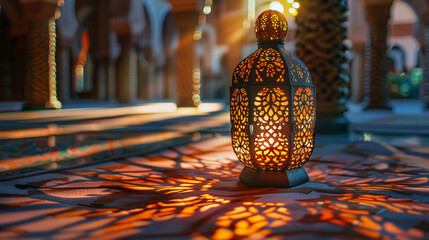 Wall Mural - Intricately detailed islamic lantern casting beautiful shadows for eid al-adha celebration.