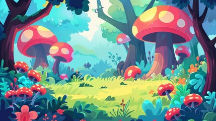 Wall Mural - whimsical forest level design illustration colorful and playful game art concept