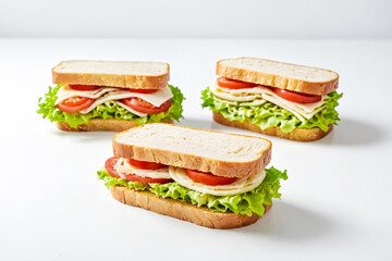 Wall Mural - Three Delicious Sandwiches with Lettuce, Tomato and Cheese