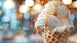 © starush - A close up of a cone with ice cream and sprinkles, AI