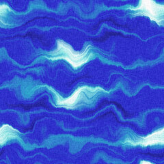 Wall Mural - Wavy tie Dye stripe with linen effect seamless texture. Masculine blue white striped print background. 