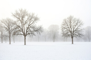 Canvas Print - Misty Winter Landscape with Bare Trees