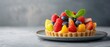 © Naret - Bright, clear tropical fruit tart with vibrant fruits on top, minimalistic shapes with space for text