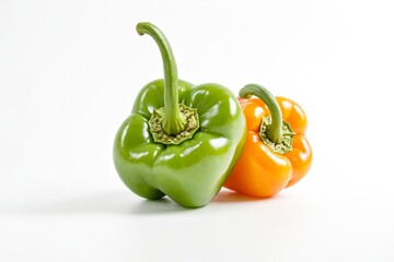 Wall Mural - Green and Orange Bell Peppers Isolated on White Background