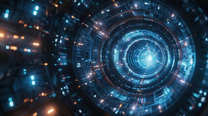 high-tech background, blue tone, circle glowing line technology, object center