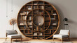 © Tahir - modern circular wooden bookshelves with multiple compartments