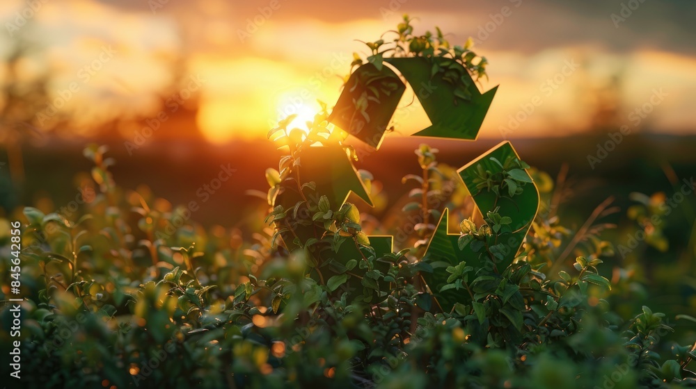 Recycle symbol shines brightly, underscoring a importance of ...