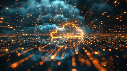 Digital informational technology web futuristic hologram with cloud icon