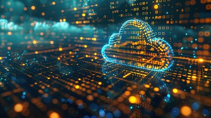 Digital informational technology web futuristic hologram with cloud icon