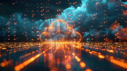 Digital informational technology web futuristic hologram with cloud icon