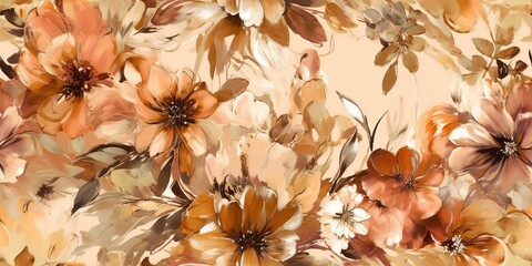 Wall Mural - Golden beautiful watercolor draw paint ink flowers plant blossom texture pattern wallpapper scene