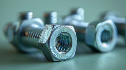 Wall Mural - Close-up of metallic nuts and bolts.