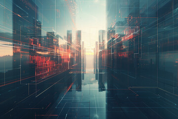 Wall Mural - close up horizontal illustration of a colourful abstract cyberspace background, with network of glow