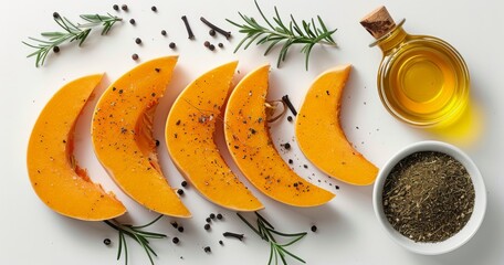 Wall Mural - Sliced Butternut Squash With Rosemary, Olive Oil, and Spices