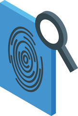 Wall Mural - Magnifying glass investigating fingerprint on blue background for security purposes