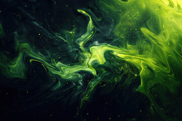 Wall Mural - close up horizontal abstract image of glowing green fluorescent fluid background