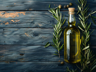 Canvas Print - Olive Oil Bottle with Fresh Olive Branches