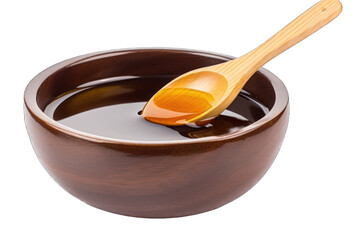 Wall Mural - honey on wooden bowl and spoon on png white background