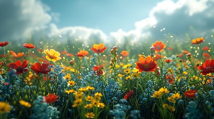 Poster - **Wildflower meadow in spring on a solid background