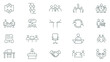 © RI Rafiq - Meeting line icon set collection. Conference, team, group, presentation, meeting room, team, teamwork, presentation, idea, brainstorm, seminar, interview outline icon set. Thin outline icon pack.