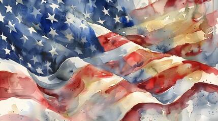 Wall Mural - watercolor style of USA flag illustration