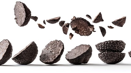 Sticker - Chocolate cookies falling to pieces in mid-air. High-resolution image of crumbling chocolate biscuits isolated on a white background. Perfect for food, dessert, and snack-themed projects. AI