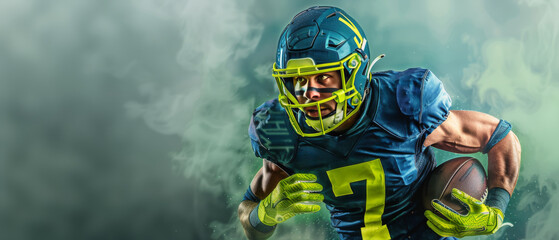 Wall Mural - Football Player Running With Green Smoke in Background