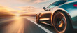 © Goncharuk film - Sports car speeding on a highway during sunset. Great for automotive, speed, and travel themes. Generated AI