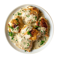 Wall Mural - Plate of Creamy Herb Chicken Isolated on a Transparent Background