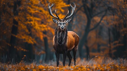 Sticker - Majestic Stag in Vibrant Autumn Forest Clearing with Ample Copy Space