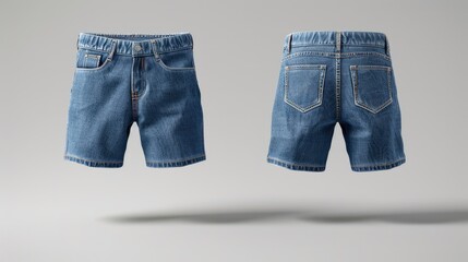 A Denim Duo: Two Pairs of Blue Jean Shorts on a White Background