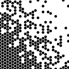 Sticker - Fully editable vector element. Black Hexagon Vector Abstract Geometric Technology Background. Halftone Hex Retro Simple Pattern. Minimal Style Dynamic Tech Wallpaper. Vector Formats