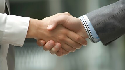 Wall Mural - Two businessmen shake hands and make a deal under sunglight