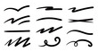 © Polina Tomtosova - Squiggle brush scribble underline. Marker pen emphasis highlight swoosh stroke. Vector swoosh brush underline set for accent, marker emphasis squiggle element. Vector illustration